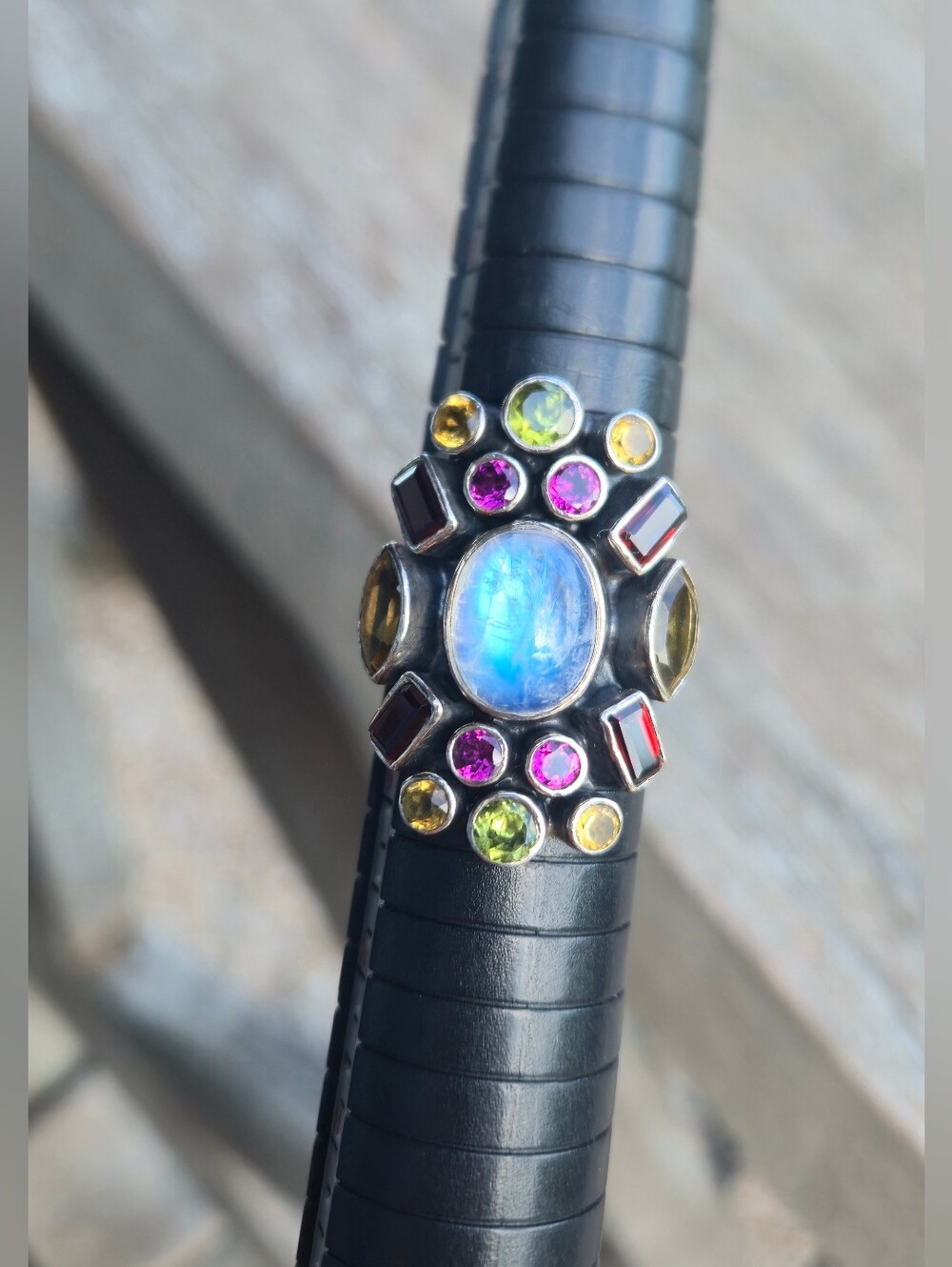 Nicky Butler Designer 925 Sterling Silver Moonstone Smoky Quartz Garnet Ring NB